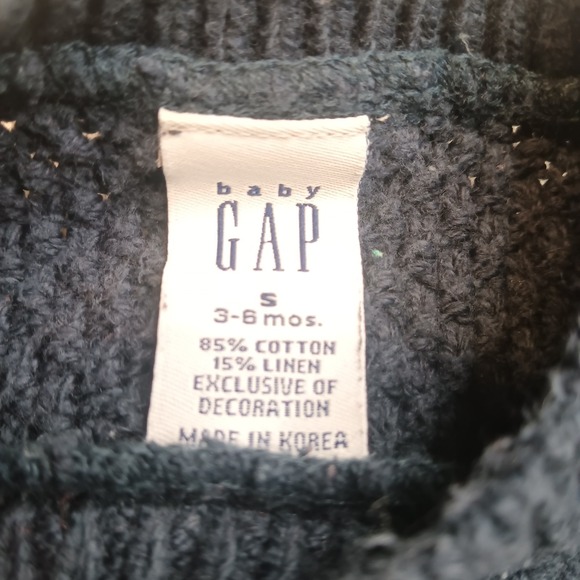 Vtg Baby Gap 3-6m Navy Blue Cotton Linen Sweater Cow Discontinued Rare Fisherman - Picture 5 of 8